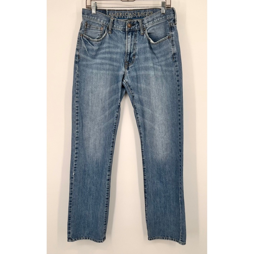 American Eagle Mens Original Straight Jeans‎ Blue Medium Wash 30x34 Denim Cotton